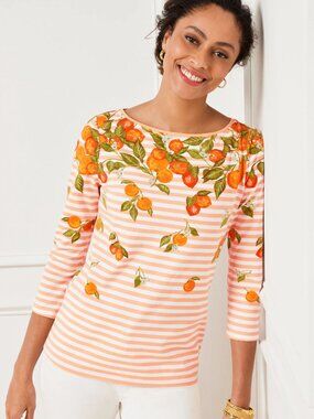 Talbots Tee Small Petite Orange & White Striped Top‎ Oranges Vacation Florida